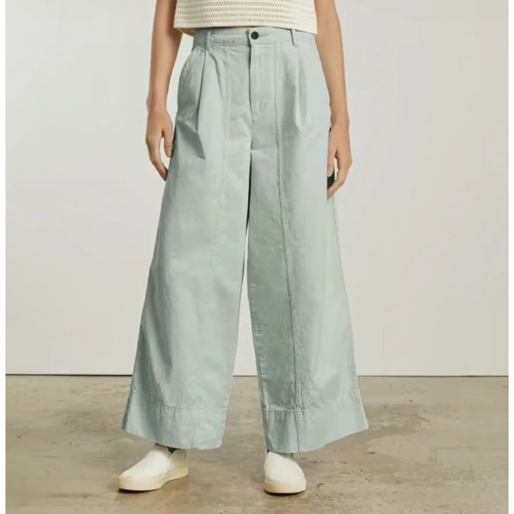 Everlane Womens The Tourist Wide Leg Pants 6 Mint Green Cotton Linen Pleat Seam